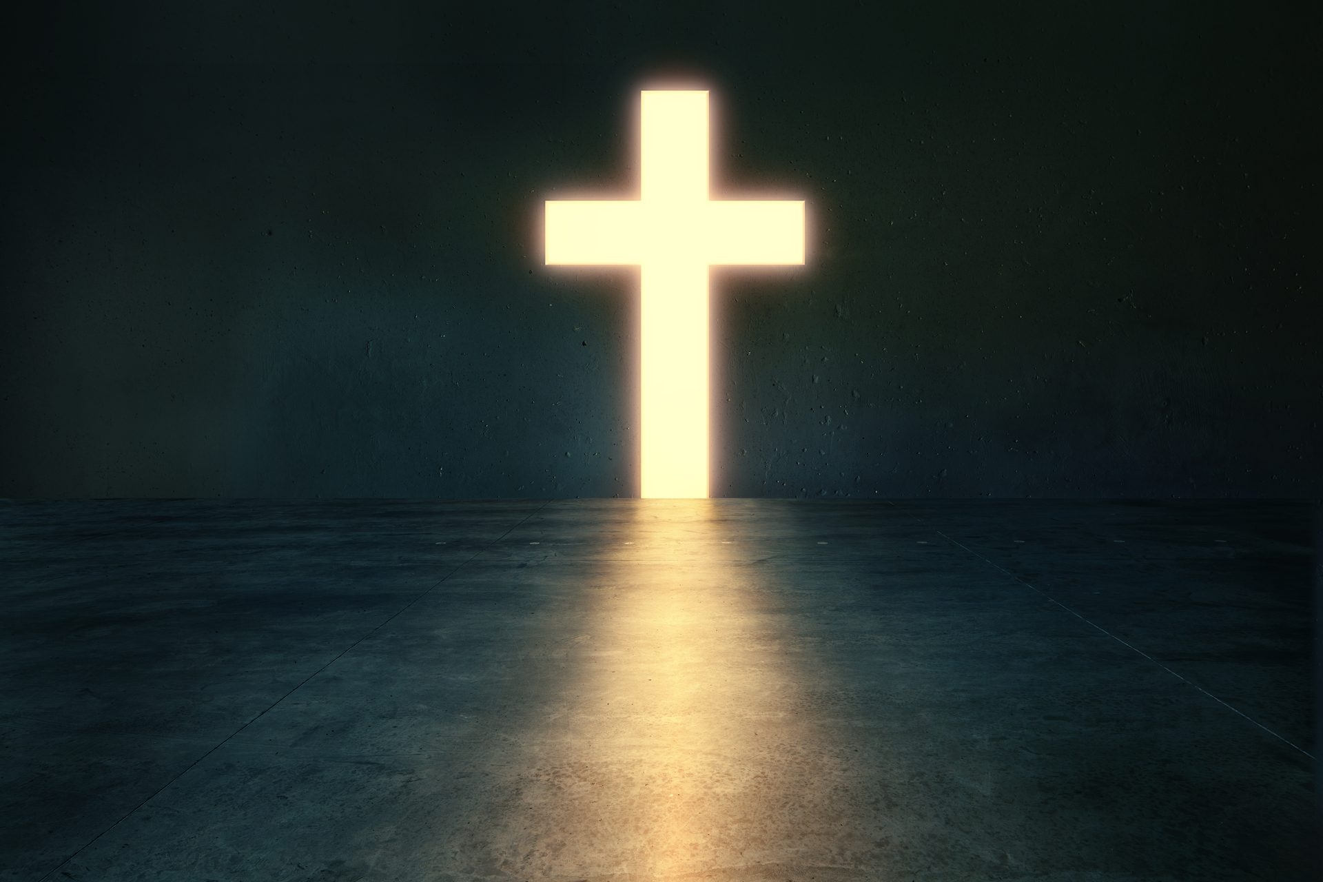 Luminous cross casting light across a dark room
