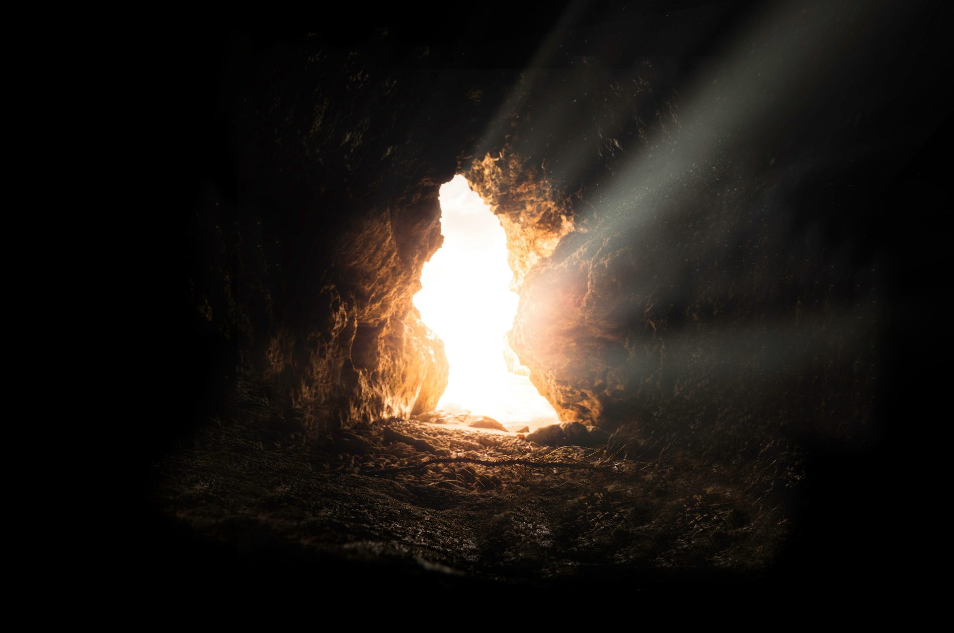 Sunlight breaking through a cave opening